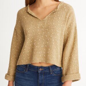 Flower & Feather Swiss Dot Crochet Knit Crop Sweatshirt Sweater Size Medium